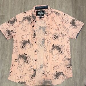 Men’s pink koi fish button down collared shirt